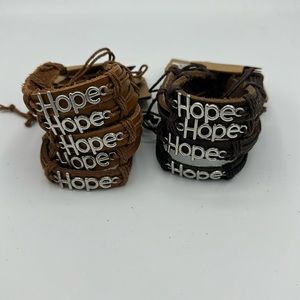 9 one size fits leather “Hope” Bracelets. All for one price. (SKU 225)